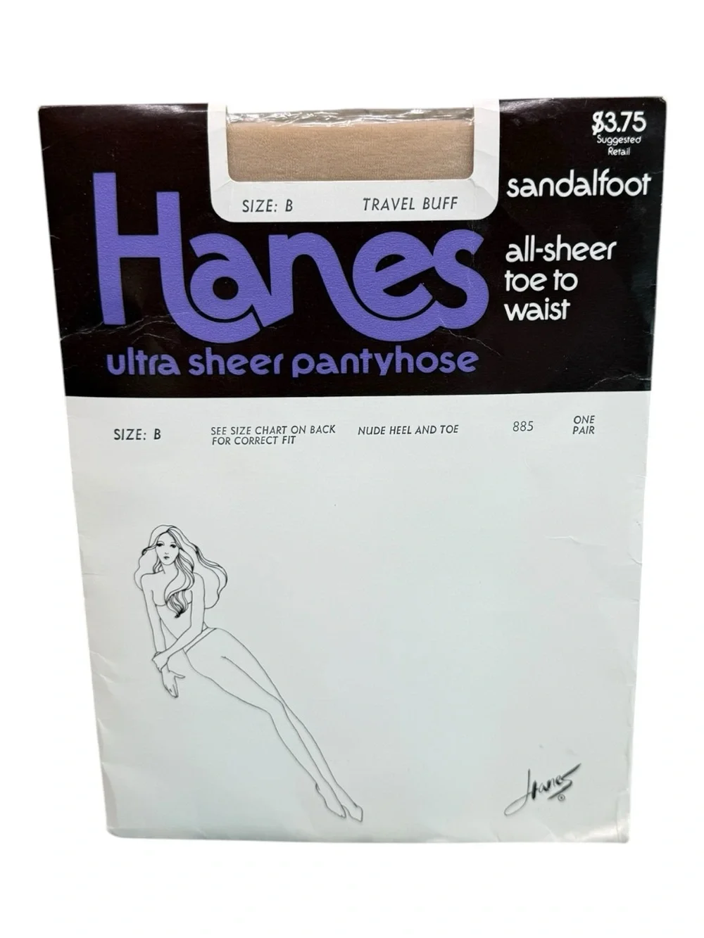 1982 Hanes Ultra Sheer Pantyhose Sheer To Waist Style 885 Size B Travel Buff